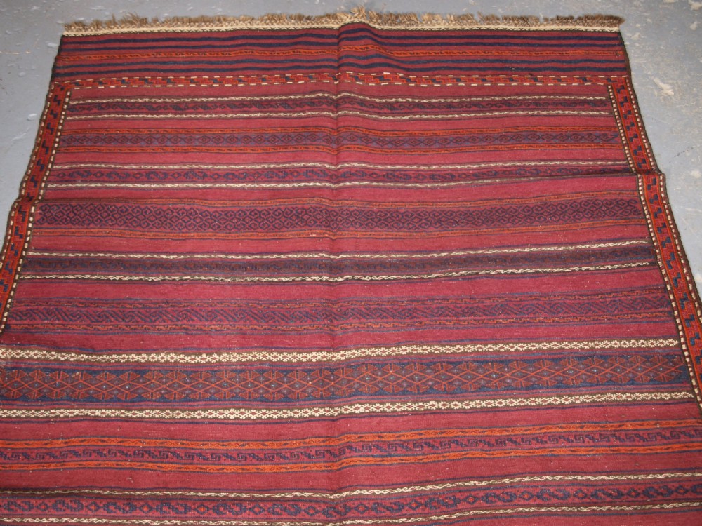 OLD AFGHAN BALUCH KILIM IN BANDS OF WEFTWORK, SUPERB CONDITION, CIRCA 1920. View III