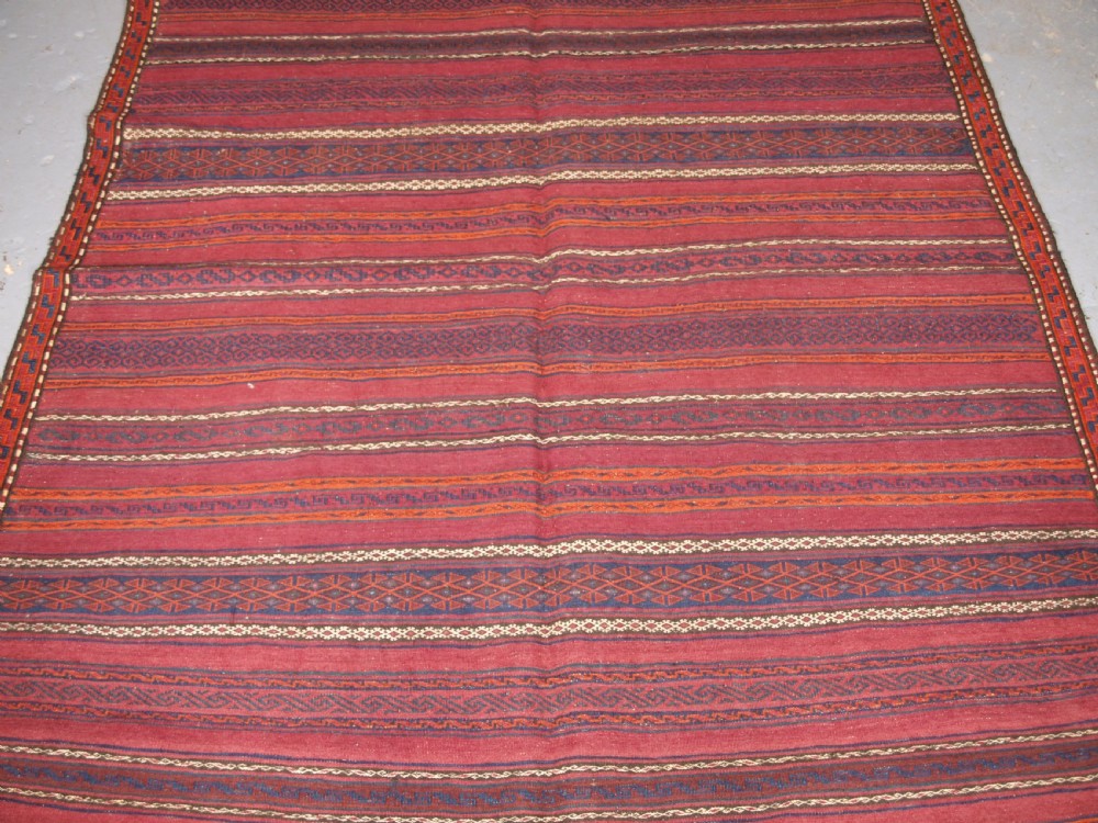 OLD AFGHAN BALUCH KILIM IN BANDS OF WEFTWORK, SUPERB CONDITION, CIRCA 1920. View IV