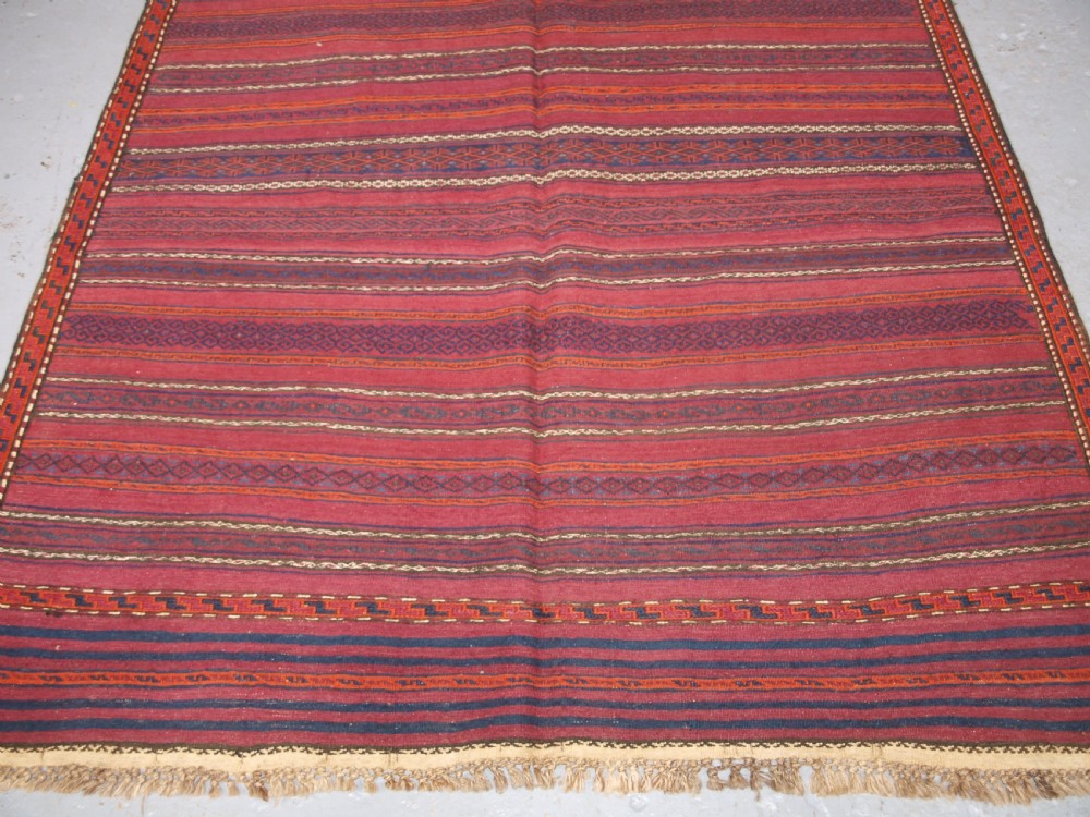 OLD AFGHAN BALUCH KILIM IN BANDS OF WEFTWORK, SUPERB CONDITION, CIRCA 1920. View V