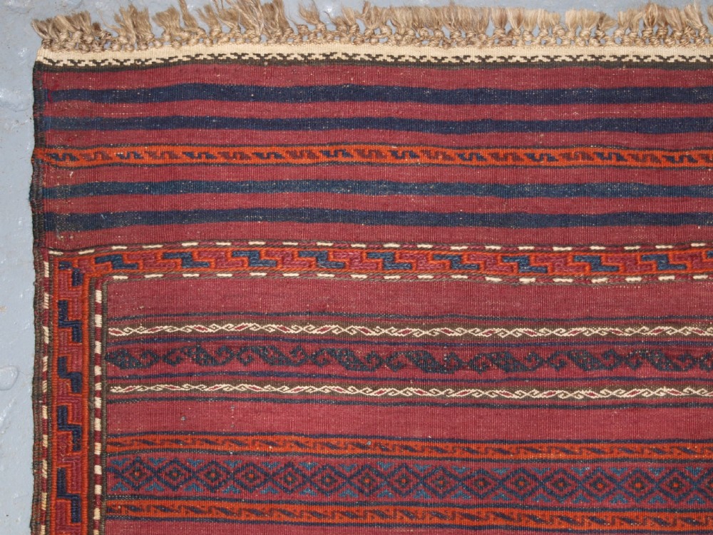 OLD AFGHAN BALUCH KILIM IN BANDS OF WEFTWORK, SUPERB CONDITION, CIRCA 1920. View VI