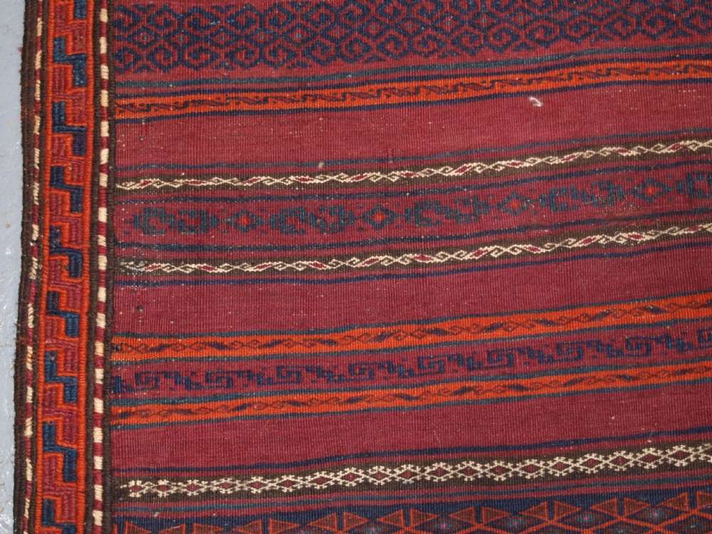 OLD AFGHAN BALUCH KILIM IN BANDS OF WEFTWORK, SUPERB CONDITION, CIRCA 1920. View VII