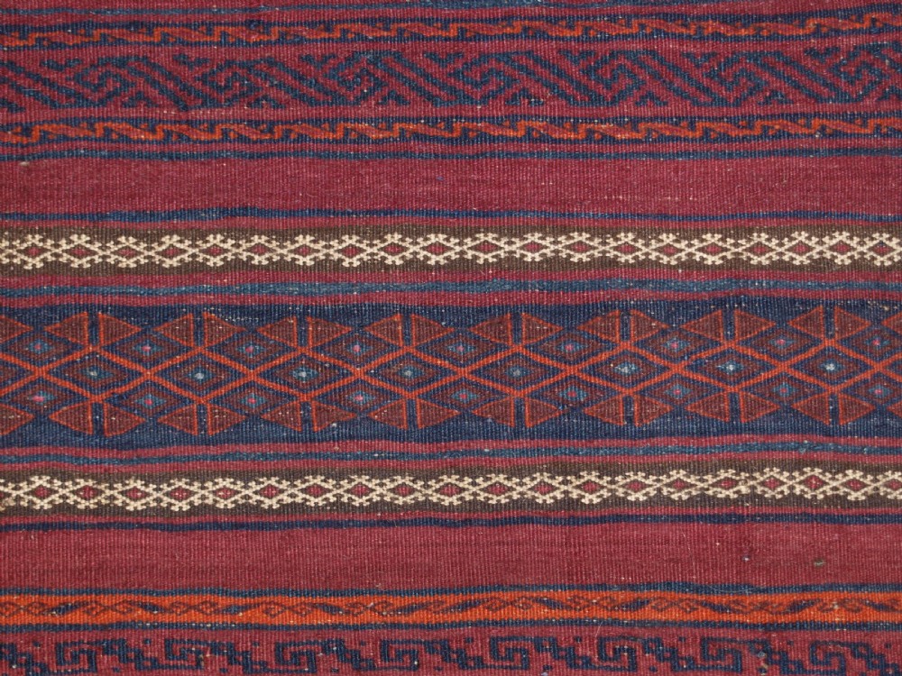 OLD AFGHAN BALUCH KILIM IN BANDS OF WEFTWORK, SUPERB CONDITION, CIRCA 1920. View X