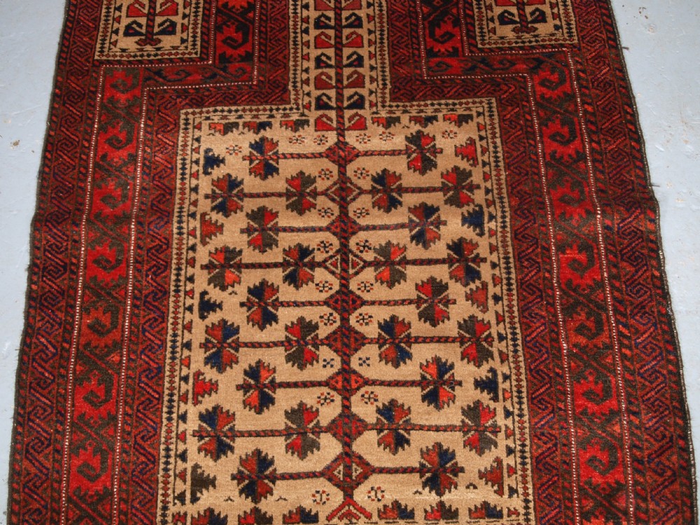 ANTIQUE CAMEL GROUND AFGHAN BALUCH PRAYER RUG WITH TREE OF LIFE, CIRCA 1900/20. View IV