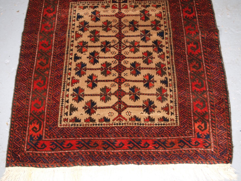 ANTIQUE CAMEL GROUND AFGHAN BALUCH PRAYER RUG WITH TREE OF LIFE, CIRCA 1900/20. View V