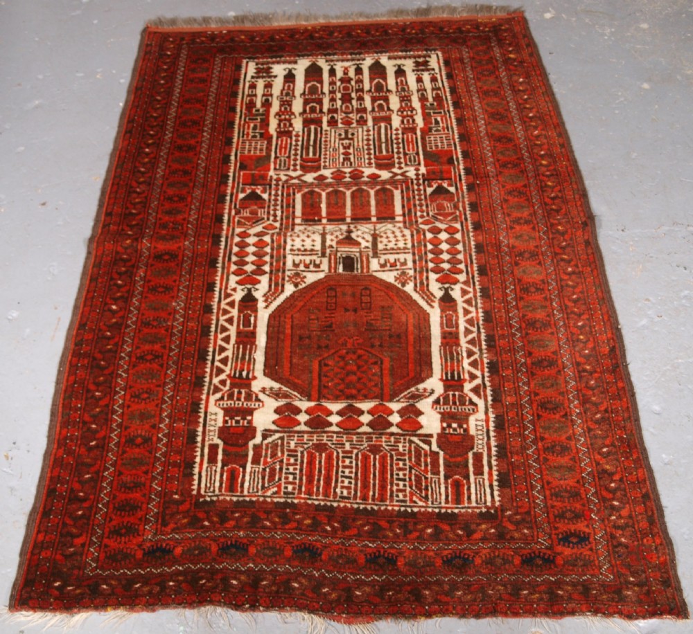 ANTIQUE AFGHAN KIZIL AYAK TURKMEN MOSQUE PRAYER RUG, CIRCA 1910.