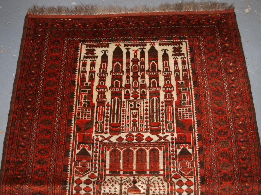 ANTIQUE AFGHAN KIZIL AYAK TURKMEN MOSQUE PRAYER RUG, CIRCA 1910. View III