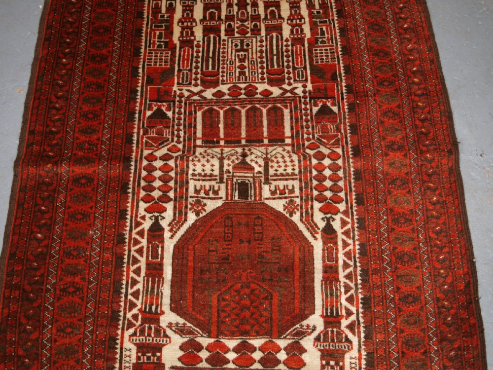ANTIQUE AFGHAN KIZIL AYAK TURKMEN MOSQUE PRAYER RUG, CIRCA 1910. View IV