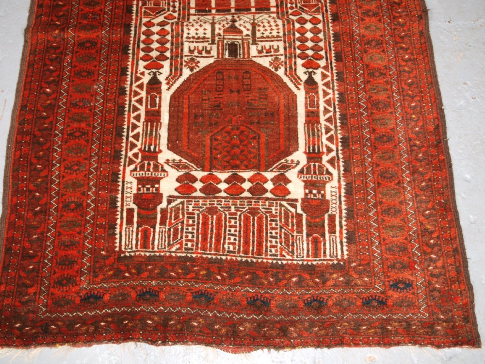 ANTIQUE AFGHAN KIZIL AYAK TURKMEN MOSQUE PRAYER RUG, CIRCA 1910. View V