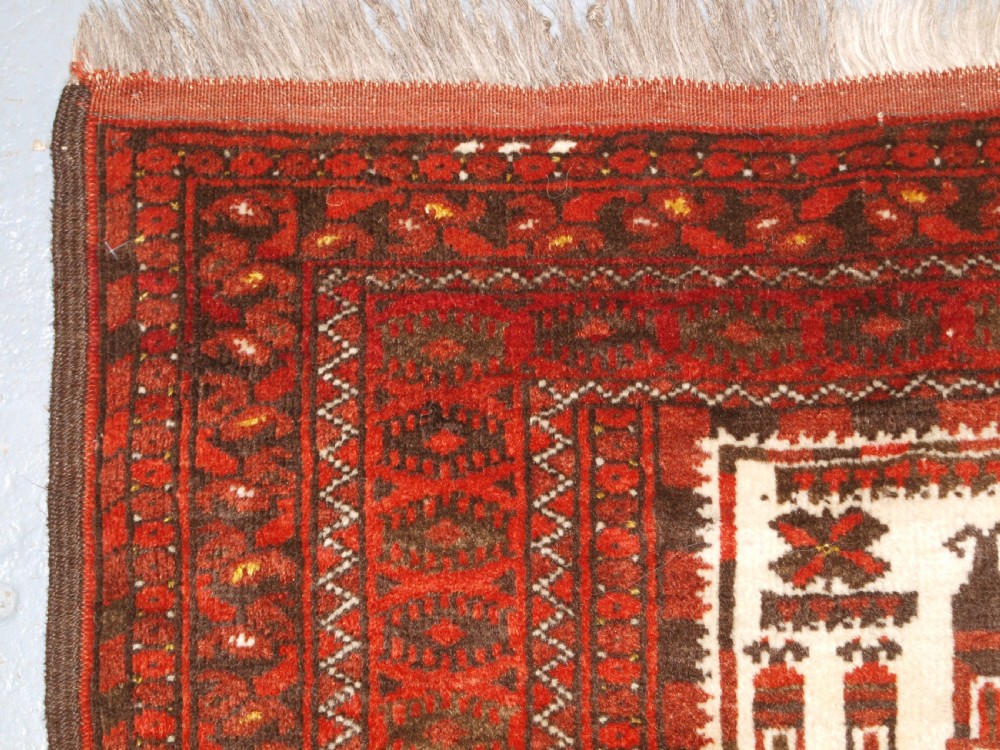 ANTIQUE AFGHAN KIZIL AYAK TURKMEN MOSQUE PRAYER RUG, CIRCA 1910. View VI