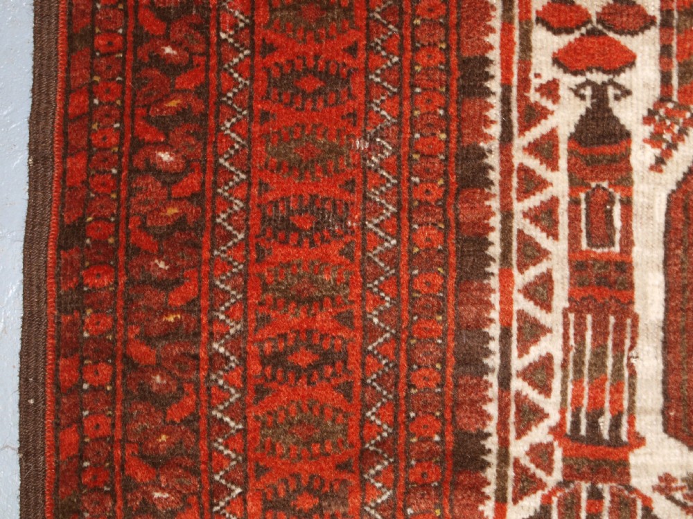 ANTIQUE AFGHAN KIZIL AYAK TURKMEN MOSQUE PRAYER RUG, CIRCA 1910. View VII