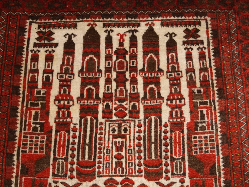 ANTIQUE AFGHAN KIZIL AYAK TURKMEN MOSQUE PRAYER RUG, CIRCA 1910. View VIII