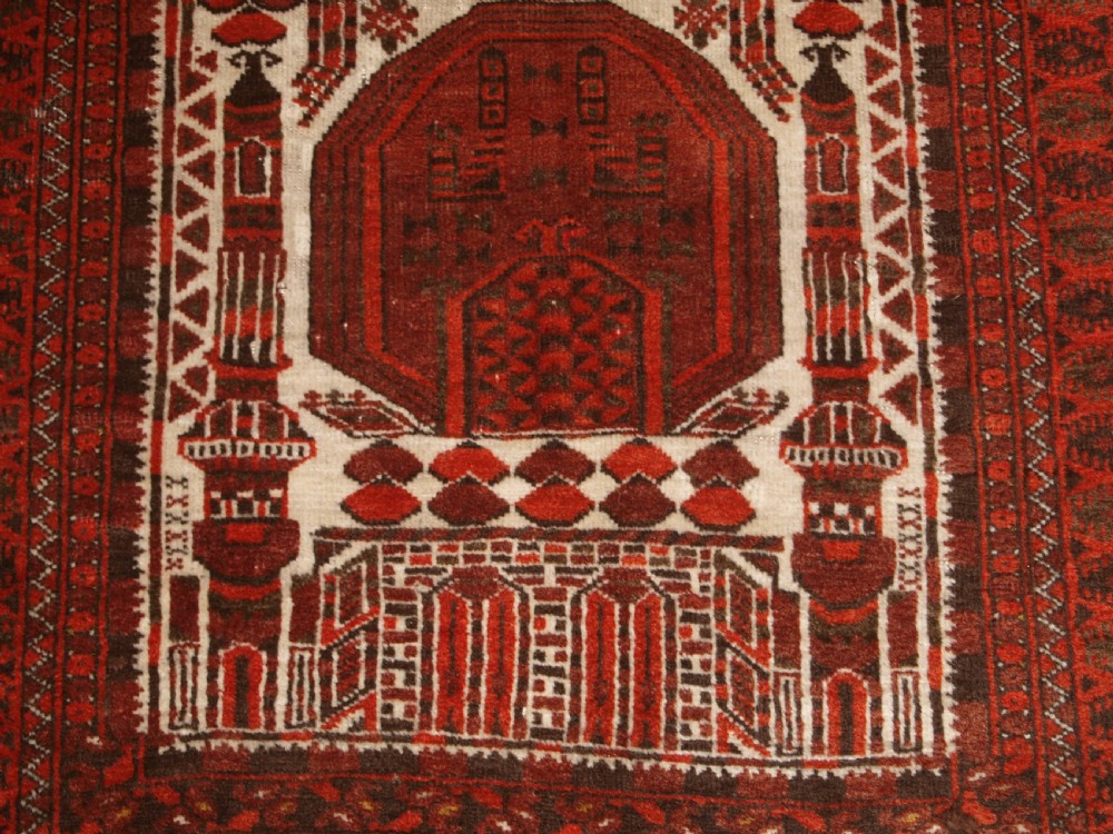 ANTIQUE AFGHAN KIZIL AYAK TURKMEN MOSQUE PRAYER RUG, CIRCA 1910. View IX