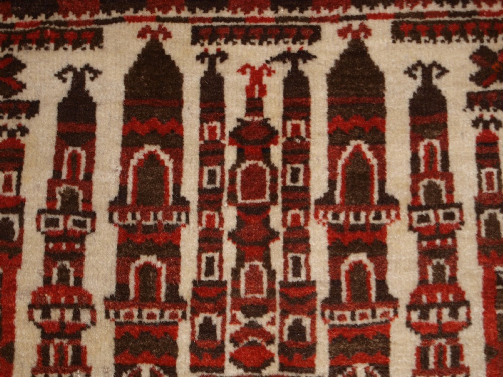 ANTIQUE AFGHAN KIZIL AYAK TURKMEN MOSQUE PRAYER RUG, CIRCA 1910. View XI