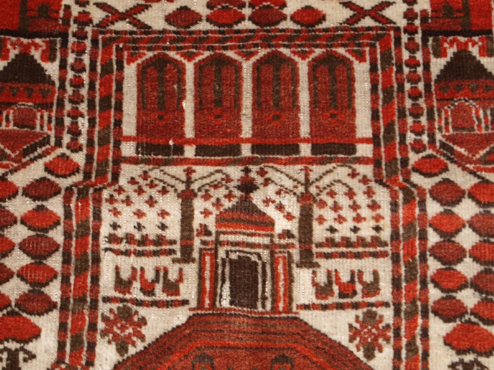 ANTIQUE AFGHAN KIZIL AYAK TURKMEN MOSQUE PRAYER RUG, CIRCA 1910. View XII