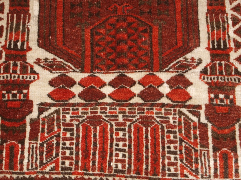 ANTIQUE AFGHAN KIZIL AYAK TURKMEN MOSQUE PRAYER RUG, CIRCA 1910. View XIII