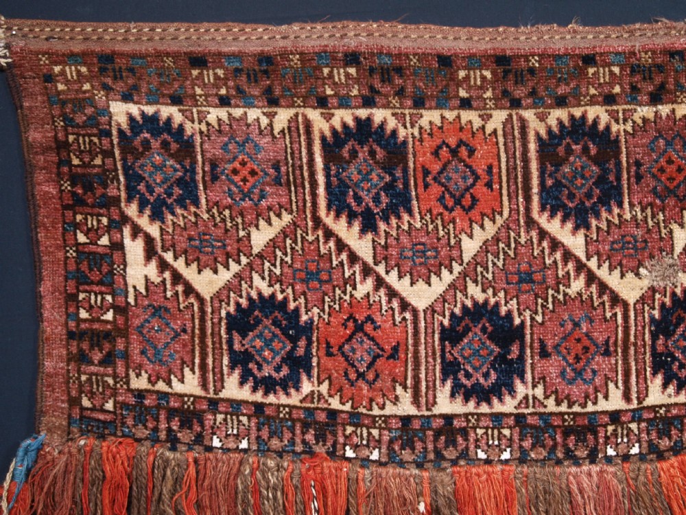 ANTIQUE ERSARI TURKMEN TORBA WITH UNUSUAL DESIGN, IVORY GROUND, CIRCA 1900. View IV