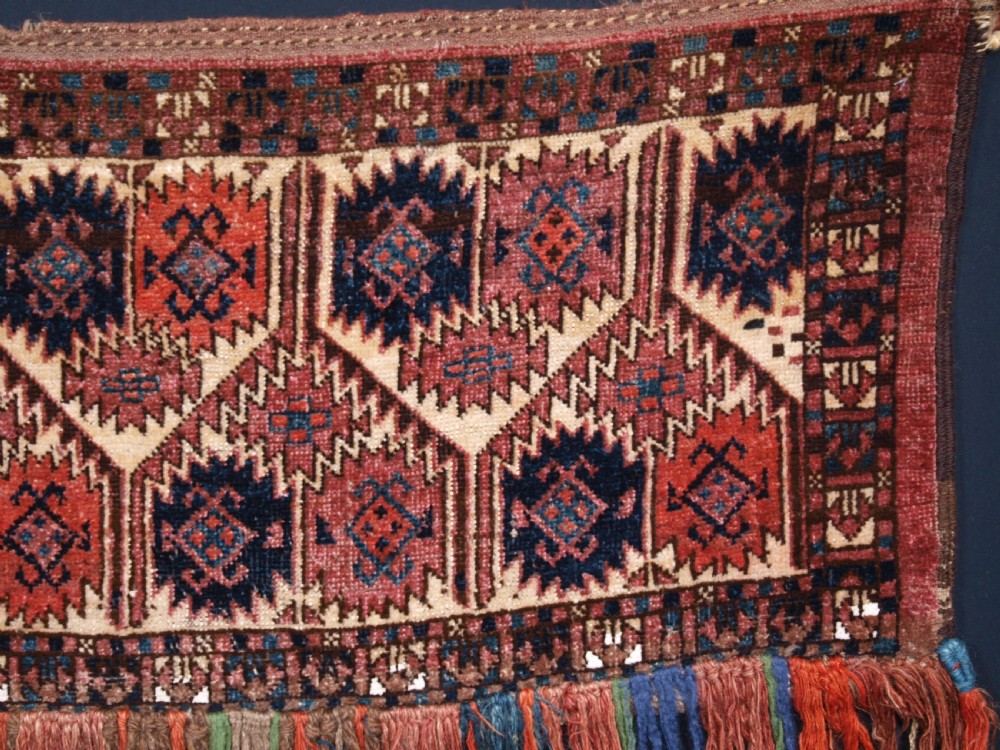 ANTIQUE ERSARI TURKMEN TORBA WITH UNUSUAL DESIGN, IVORY GROUND, CIRCA 1900. View VI