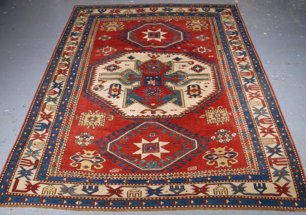 ANTIQUE CAUCASIAN LORI PAMBAK KAZAK RUG, OUTSTANDING COLOUR, CIRCA 1880.