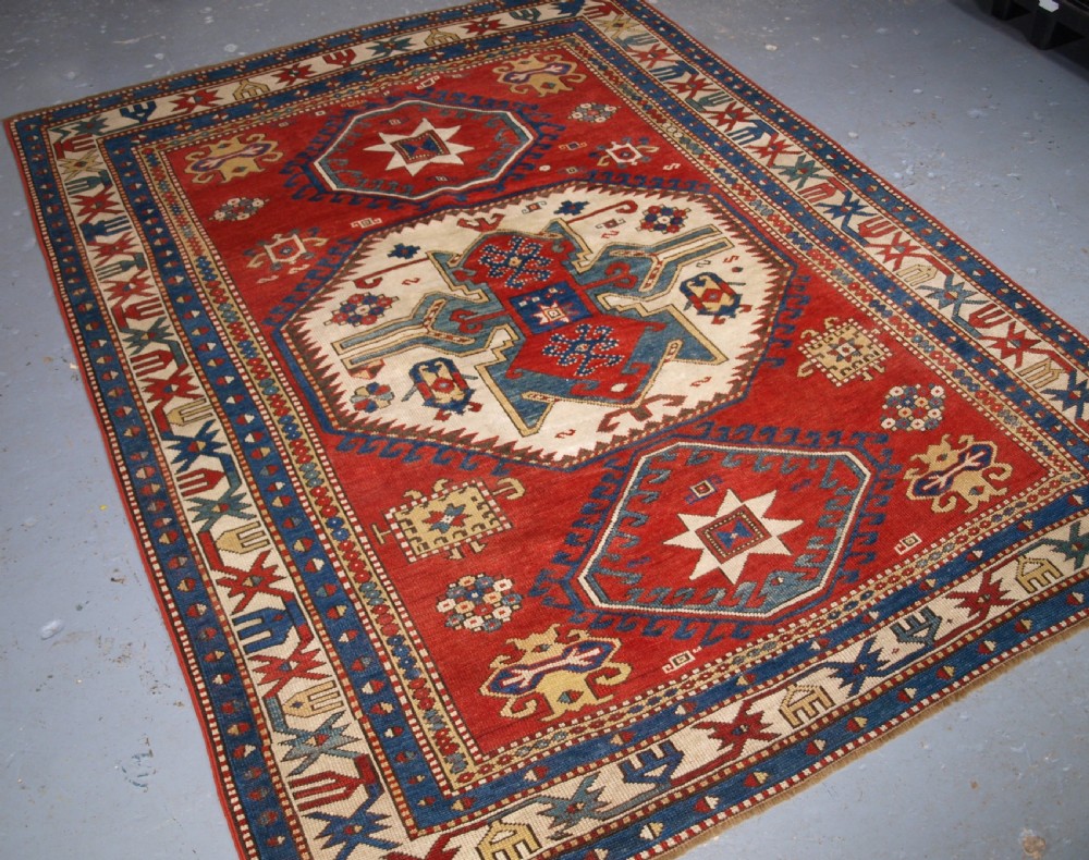ANTIQUE CAUCASIAN LORI PAMBAK KAZAK RUG, OUTSTANDING COLOUR, CIRCA 1880. View II
