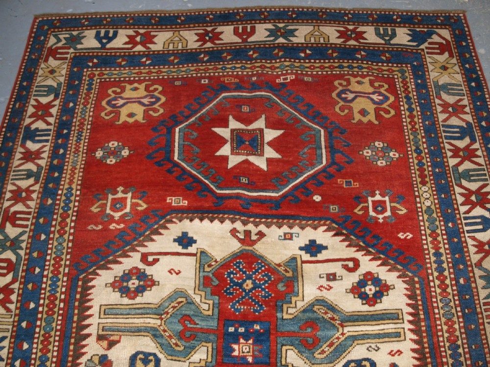 ANTIQUE CAUCASIAN LORI PAMBAK KAZAK RUG, OUTSTANDING COLOUR, CIRCA 1880. View III
