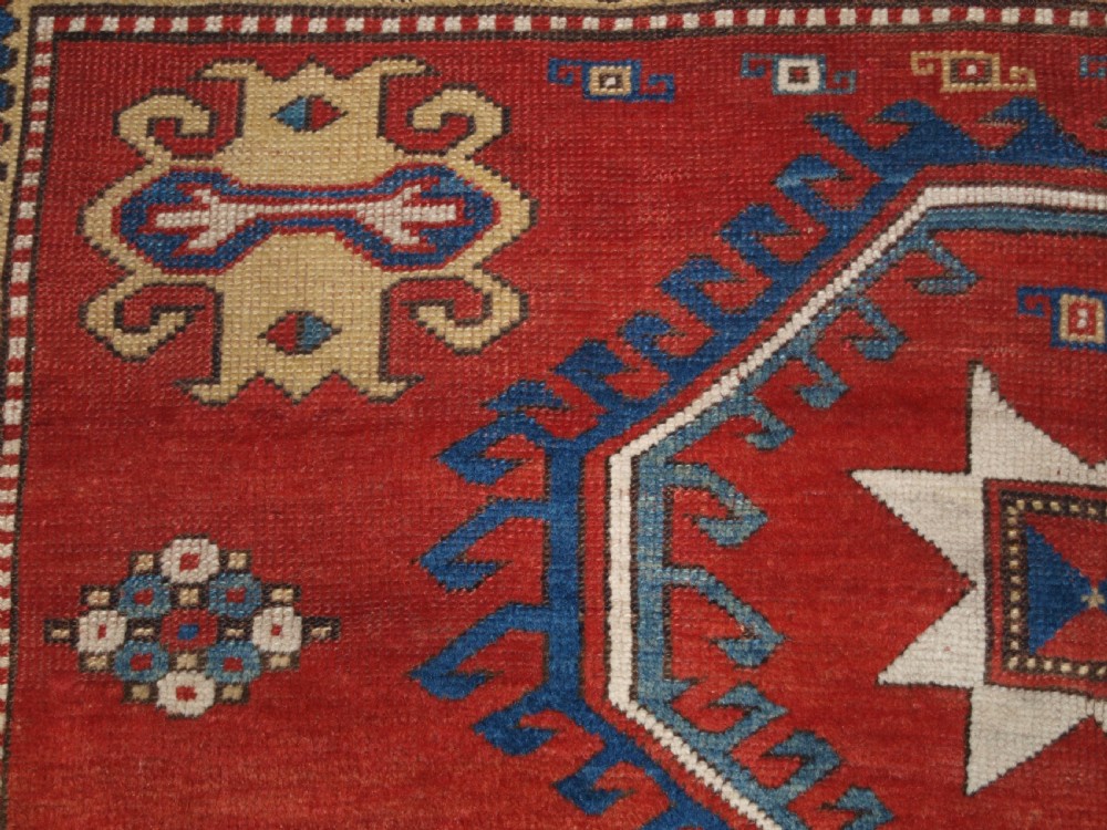 ANTIQUE CAUCASIAN LORI PAMBAK KAZAK RUG, OUTSTANDING COLOUR, CIRCA 1880. View VIII
