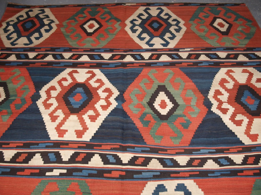 ANTIQUE SOUTH CAUCASIAN SHIRVAN BANDED KILIM, BOLD DESIGN, CIRCA 1900. View III