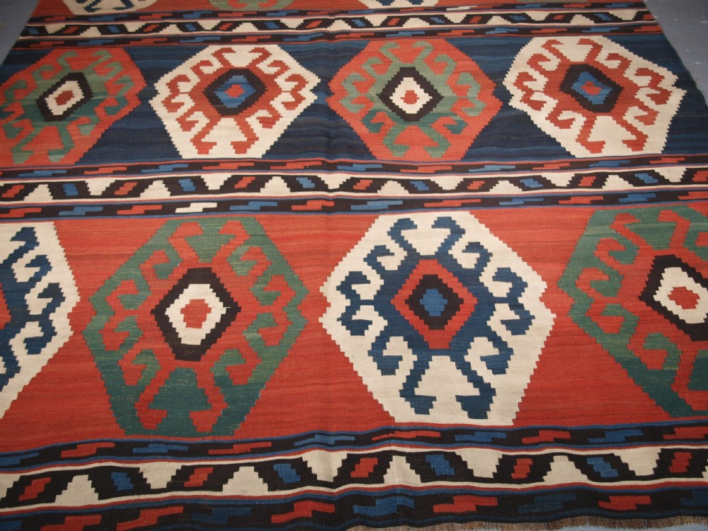 ANTIQUE SOUTH CAUCASIAN SHIRVAN BANDED KILIM, BOLD DESIGN, CIRCA 1900. View IV