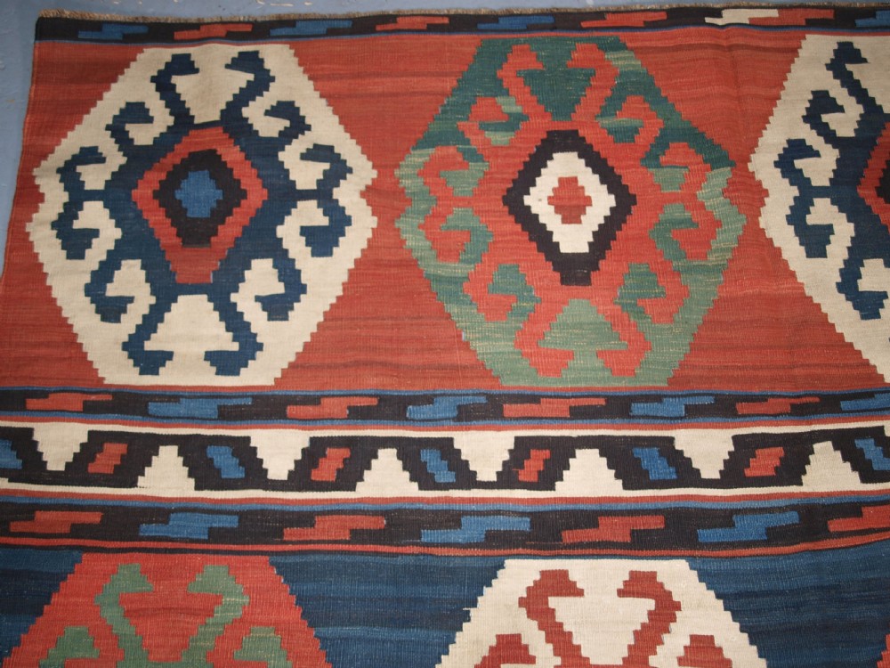 ANTIQUE SOUTH CAUCASIAN SHIRVAN BANDED KILIM, BOLD DESIGN, CIRCA 1900. View V