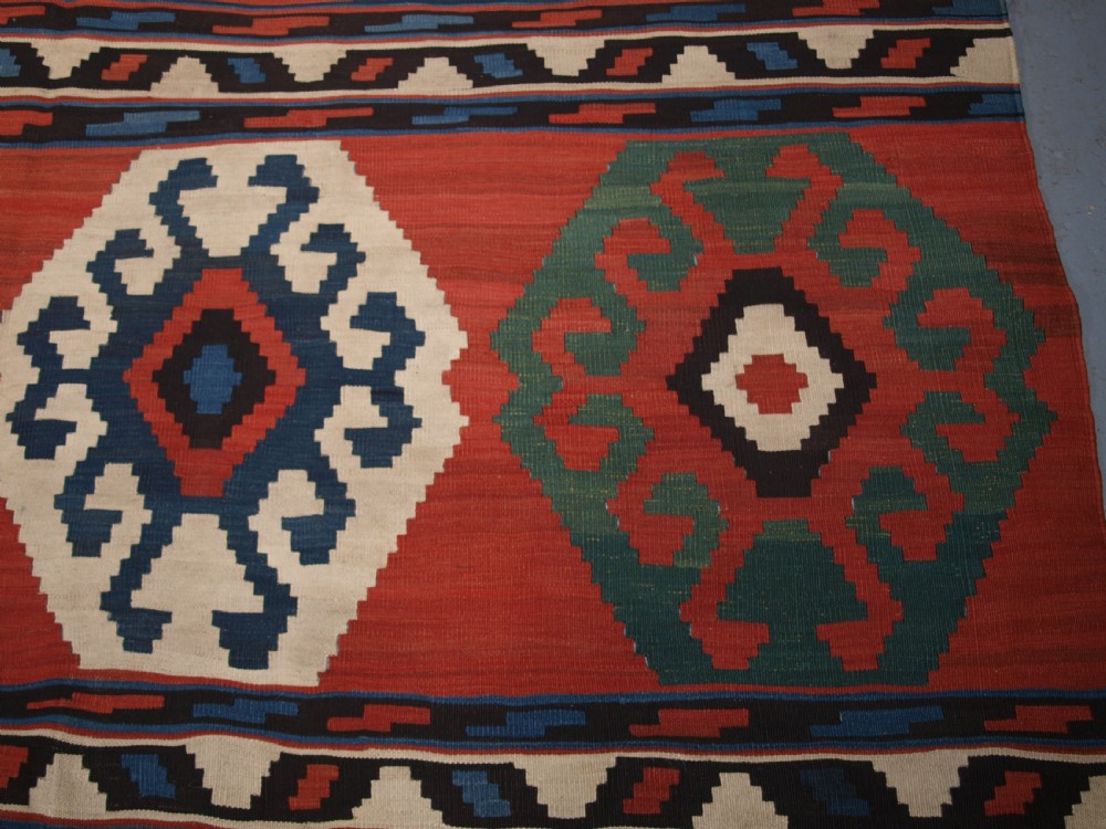 ANTIQUE SOUTH CAUCASIAN SHIRVAN BANDED KILIM, BOLD DESIGN, CIRCA 1900. View VII