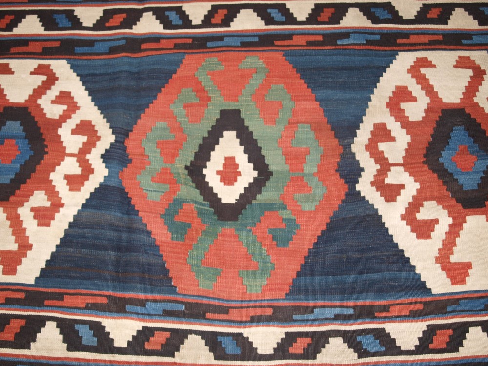 ANTIQUE SOUTH CAUCASIAN SHIRVAN BANDED KILIM, BOLD DESIGN, CIRCA 1900. View VIII