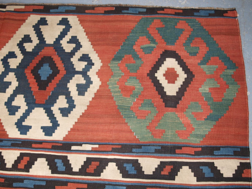 ANTIQUE SOUTH CAUCASIAN SHIRVAN BANDED KILIM, BOLD DESIGN, CIRCA 1900. View X