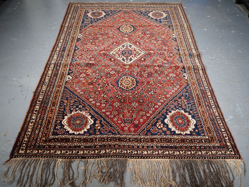 ANTIQUE SILK WEFTED TRIBAL QASHQAI RUG, OUTSTANDING EXAMPLE, CIRCA 1890. View II