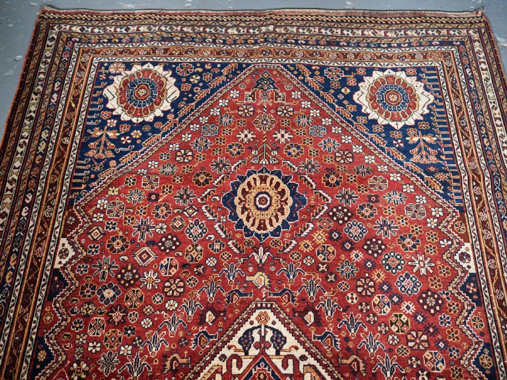 ANTIQUE SILK WEFTED TRIBAL QASHQAI RUG, OUTSTANDING EXAMPLE, CIRCA 1890. View III