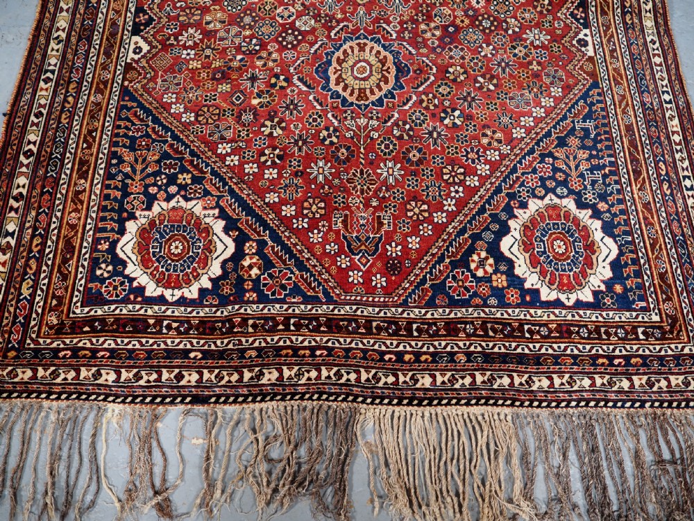 ANTIQUE SILK WEFTED TRIBAL QASHQAI RUG, OUTSTANDING EXAMPLE, CIRCA 1890. View V