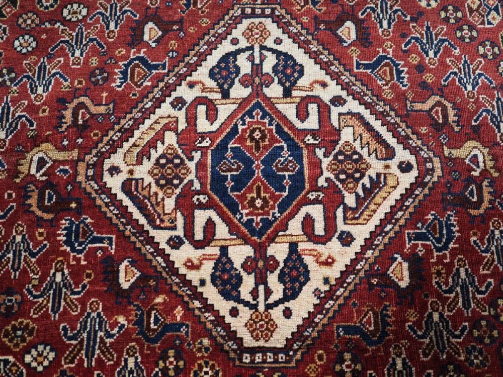 ANTIQUE SILK WEFTED TRIBAL QASHQAI RUG, OUTSTANDING EXAMPLE, CIRCA 1890. View XII