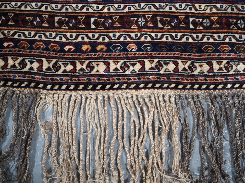 ANTIQUE SILK WEFTED TRIBAL QASHQAI RUG, OUTSTANDING EXAMPLE, CIRCA 1890. View XV