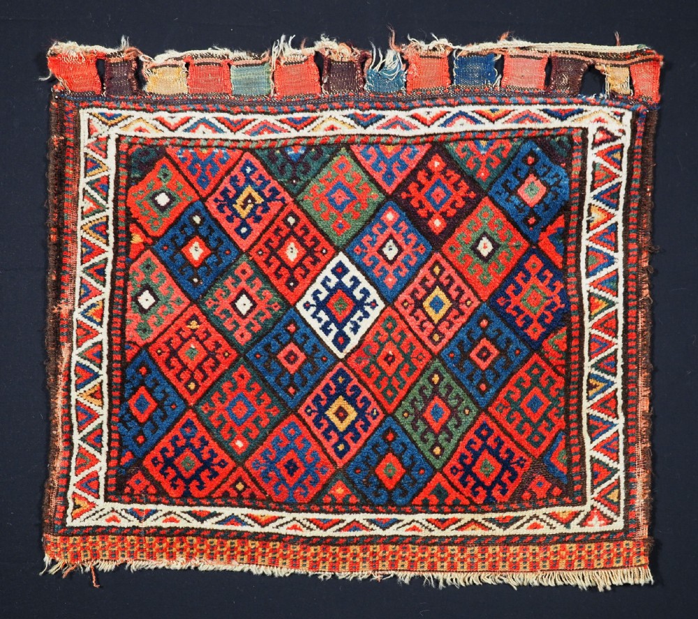 ANTIQUE JAF KURD SADDLE BAG FACE, DIAMOND LATTICE DESIGN, CIRCA 1890.