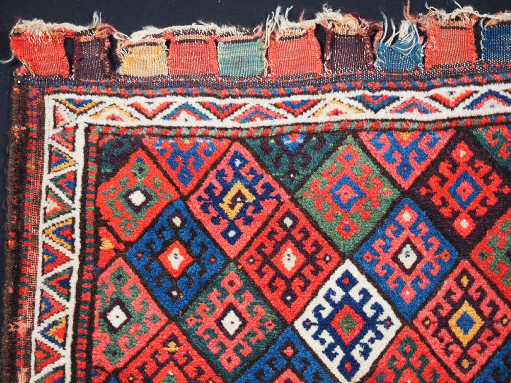 ANTIQUE JAF KURD SADDLE BAG FACE, DIAMOND LATTICE DESIGN, CIRCA 1890. View II