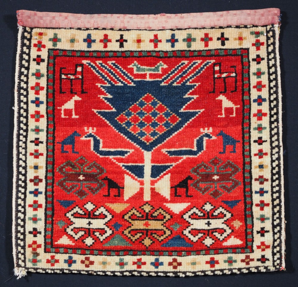 ANTIQUE CAUCASIAN SHIRVAN BAG WITH BACK, SUPERB CONDITION, CIRCA 1900.
