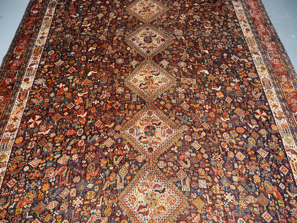 ANTIQUE KELLEH OR KHAN CARPET BY THE KHAMSEH TRIBE, VERY LARGE SIZE, CIRCA 1880. View IV