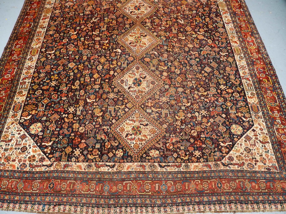 ANTIQUE KELLEH OR KHAN CARPET BY THE KHAMSEH TRIBE, VERY LARGE SIZE, CIRCA 1880. View VI