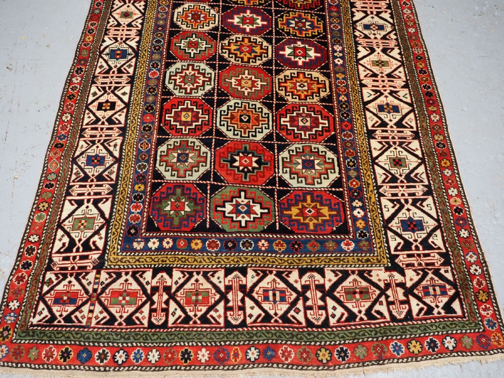 ANTIQUE CAUCASIAN SHIRVAN LONG RUG, DATED 1855, SUPERB COLOUR AND CONDITION. View V