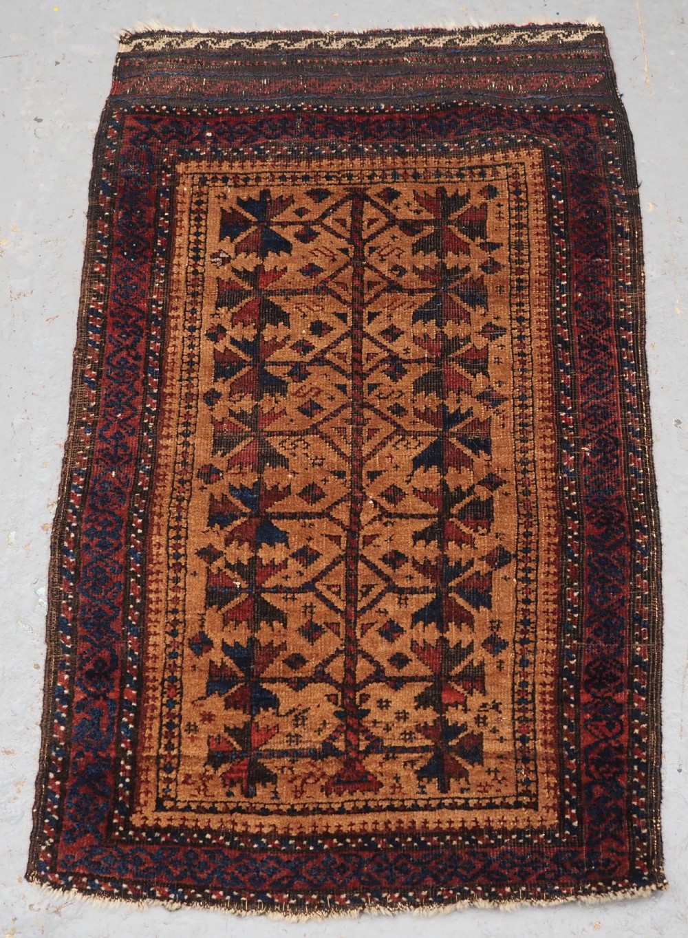 ANTIQUE BALUCH OR TIMURI BALISHT FACE, TREE OF LIFE, CAMEL GROUND, CIRCA 1880.