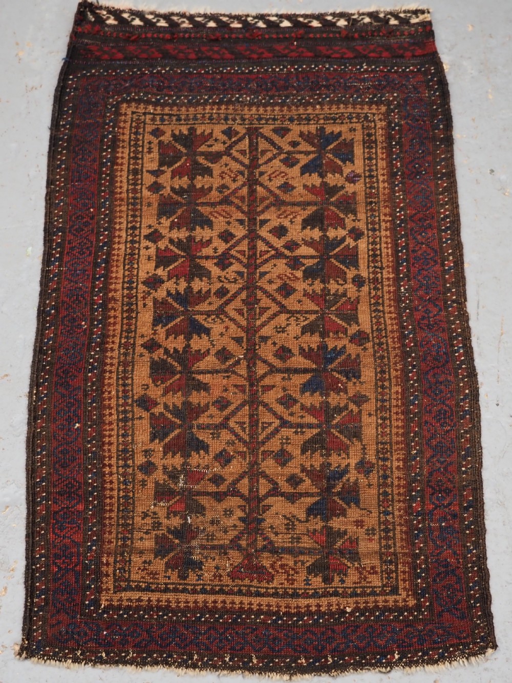ANTIQUE BALUCH OR TIMURI BALISHT FACE, TREE OF LIFE, CAMEL GROUND, CIRCA 1880. View X