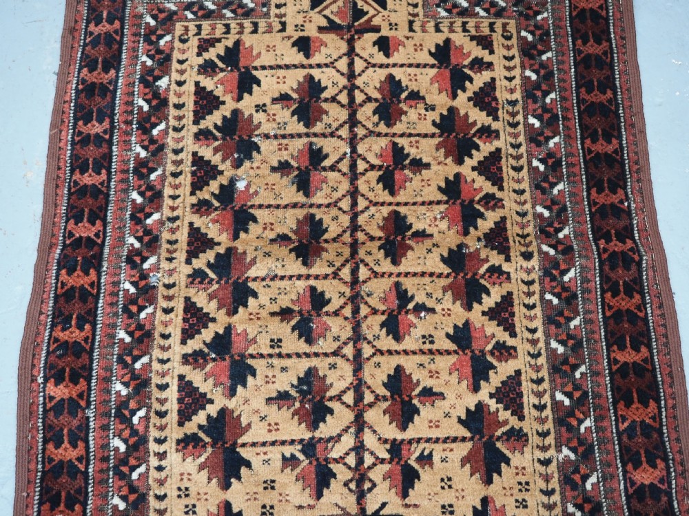ANTIQUE SARAKH BALUCH PRAYER RUG, CAMEL GROUND TREE OF LIFE, CIRCA 1880. View IV