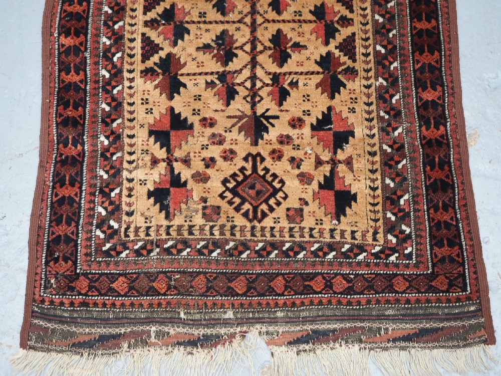 ANTIQUE SARAKH BALUCH PRAYER RUG, CAMEL GROUND TREE OF LIFE, CIRCA 1880. View V