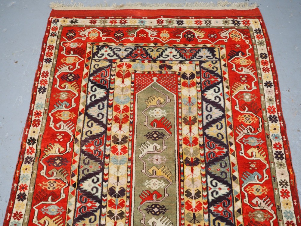 ANTIQUE TURKISH MILAS RUG OF SCARCE DESIGN, SUPERB COLOUR, CIRCA 1890. View III