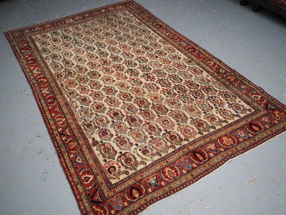 ANTIQUE TRIBAL QASHQAI KASHKULI RUG, SCARCE IVORY GROUND WITH BOTEH, CIRCA 1870/80. View II