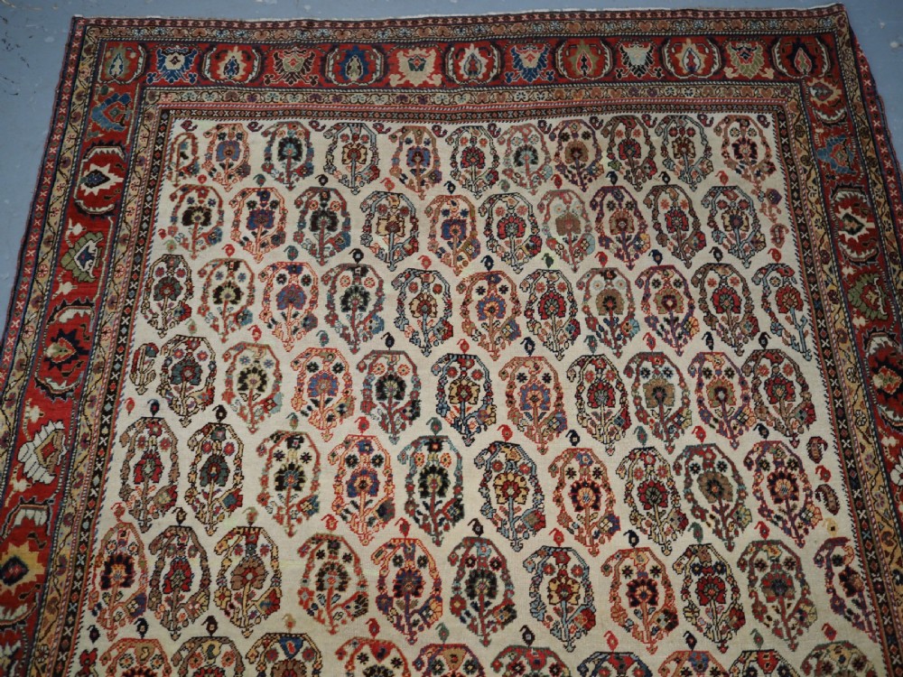 ANTIQUE TRIBAL QASHQAI KASHKULI RUG, SCARCE IVORY GROUND WITH BOTEH, CIRCA 1870/80. View III