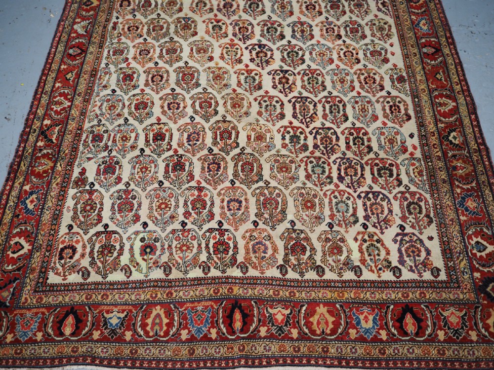 ANTIQUE TRIBAL QASHQAI KASHKULI RUG, SCARCE IVORY GROUND WITH BOTEH, CIRCA 1870/80. View V